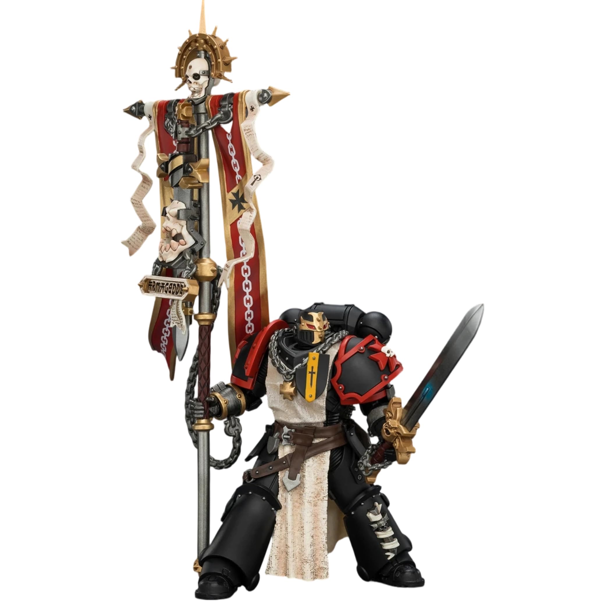 JOYTOY Warhammer 40K 1/18 Action Figures Black Templars Crusader Ancient with Power Sword and Bolt Pistol Collectible Model 4.8Inch Artifacts Display Base,Desktop Decoration and Gift