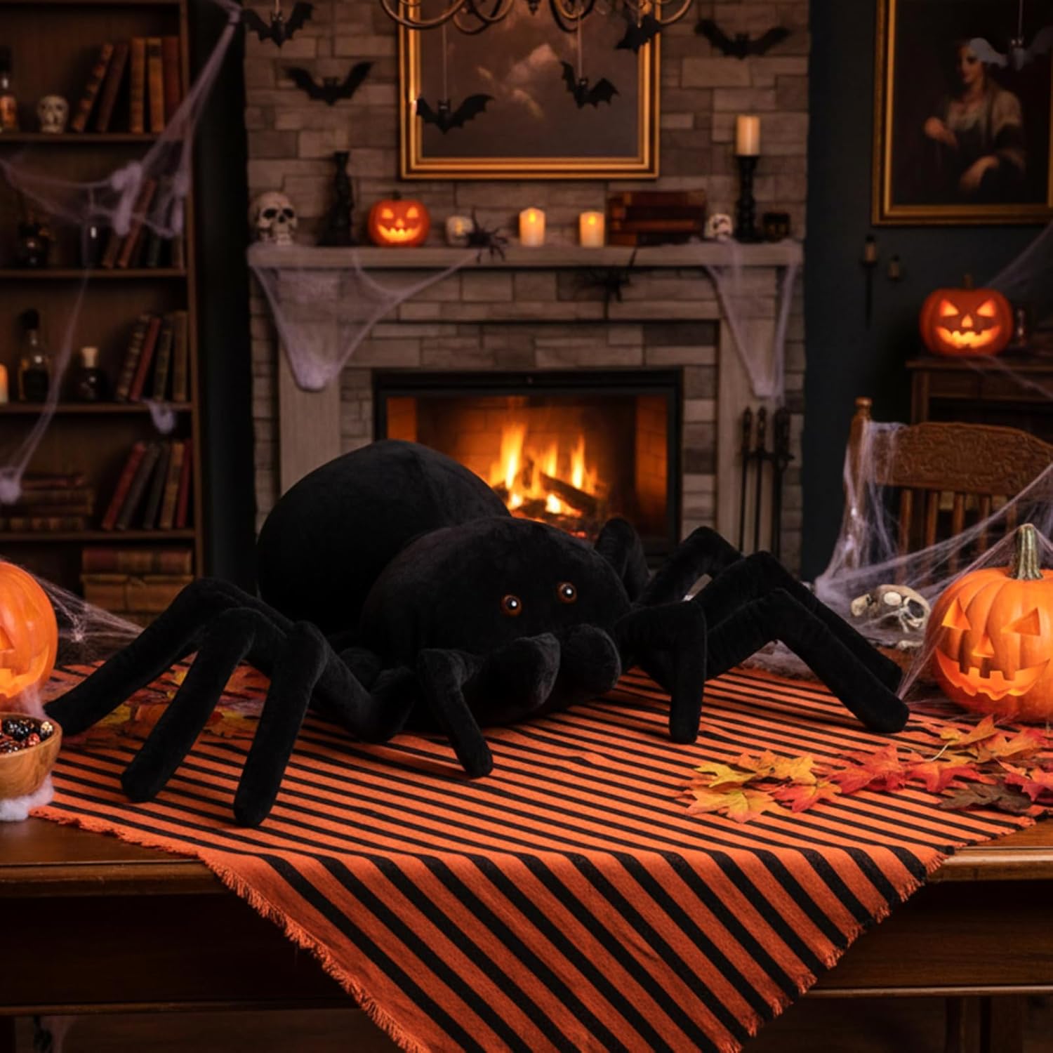 HyDren 47.24 x 31.5 Inch Giant Spider Plush Stuffed Animal Toy Soft Cute Decorations Indoor Spider Pillow Gifts for Kids Bedroom Decor for Birthday Party Hugging Pranks Sofa Couch Bed