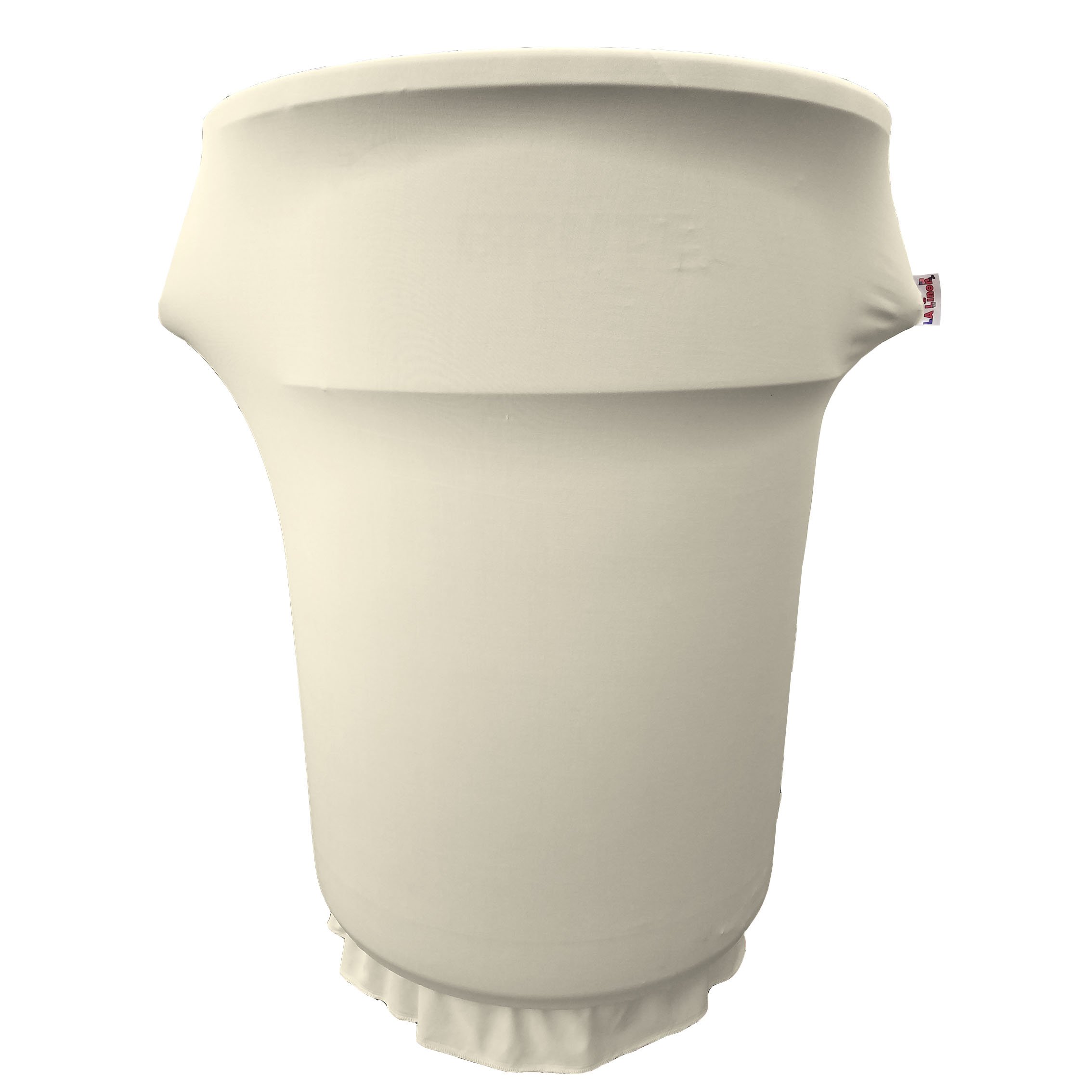 LA Linen Stretch Spandex Fitted Trash Can Cover for 55 Gallon on Wheels, Bin Waste Container Cover, Outdoor Indoor Patio Backyard Decor, Ivory