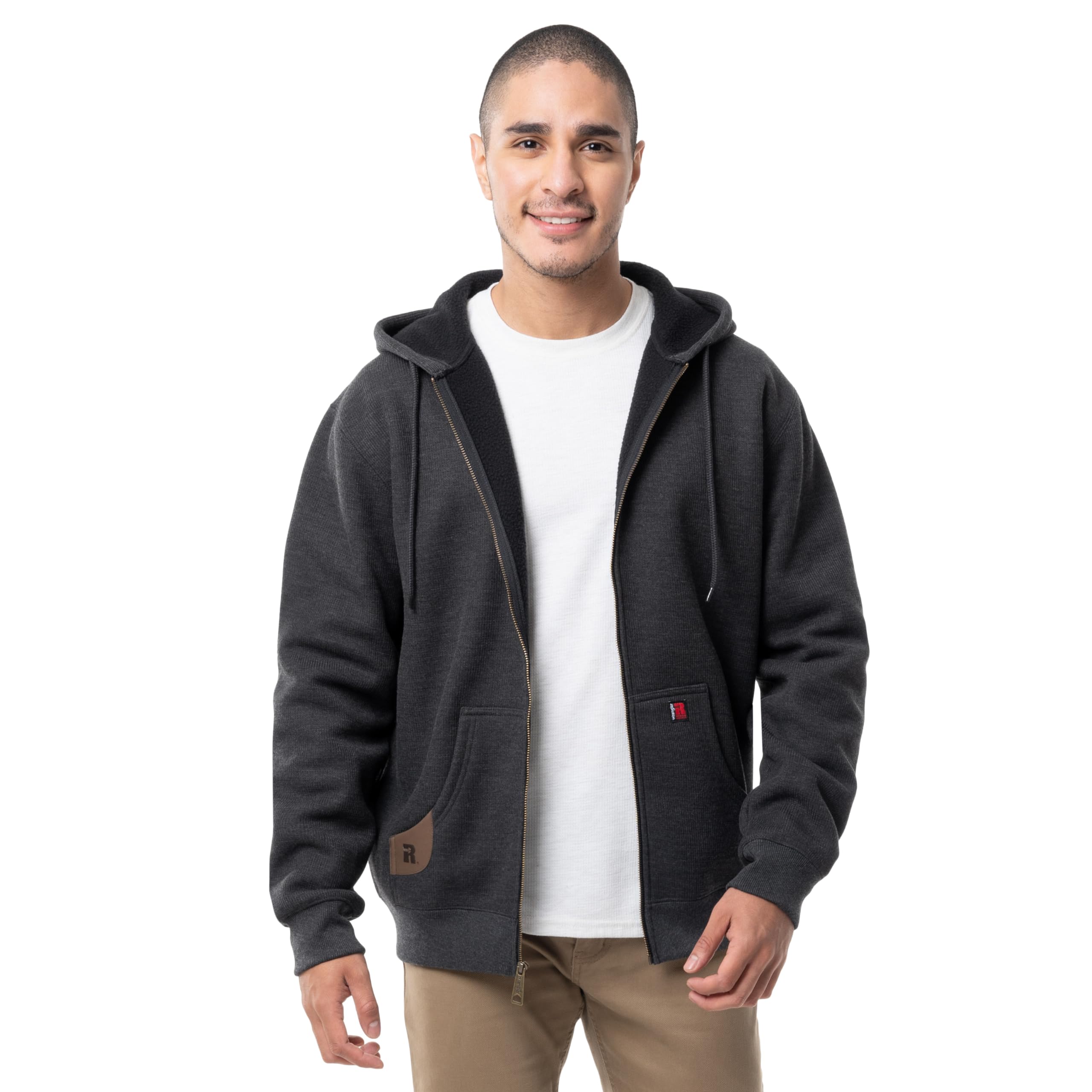 Wrangler Men's Thermal Sherpa Zip Hoodie, Charcoal Heather/Black, XL