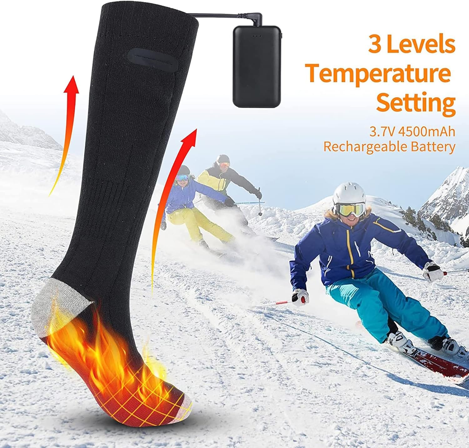 Chaussettes chauffantes lavables avec 3 réglages de Chauffage électriques pour Hommes et Femmes Randonnée Ski Camping