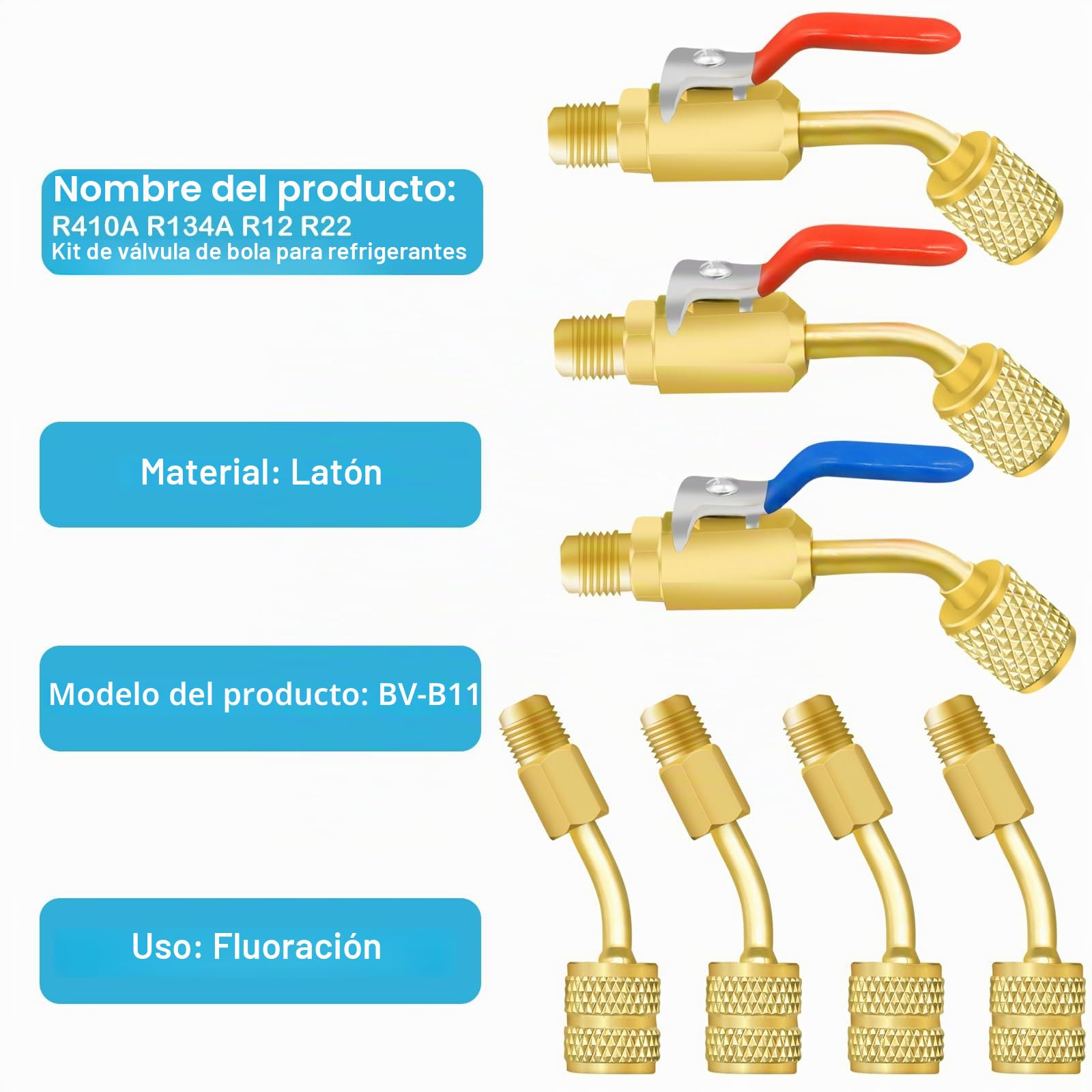 Kit de adaptador dividido de 21 piezas, adaptador R410A, accesorios de baja pérdida para refrigerante R410A, HVAC para refrigerante R410A R134A R12 R22 válvula de bola en ángulo para refrigerante