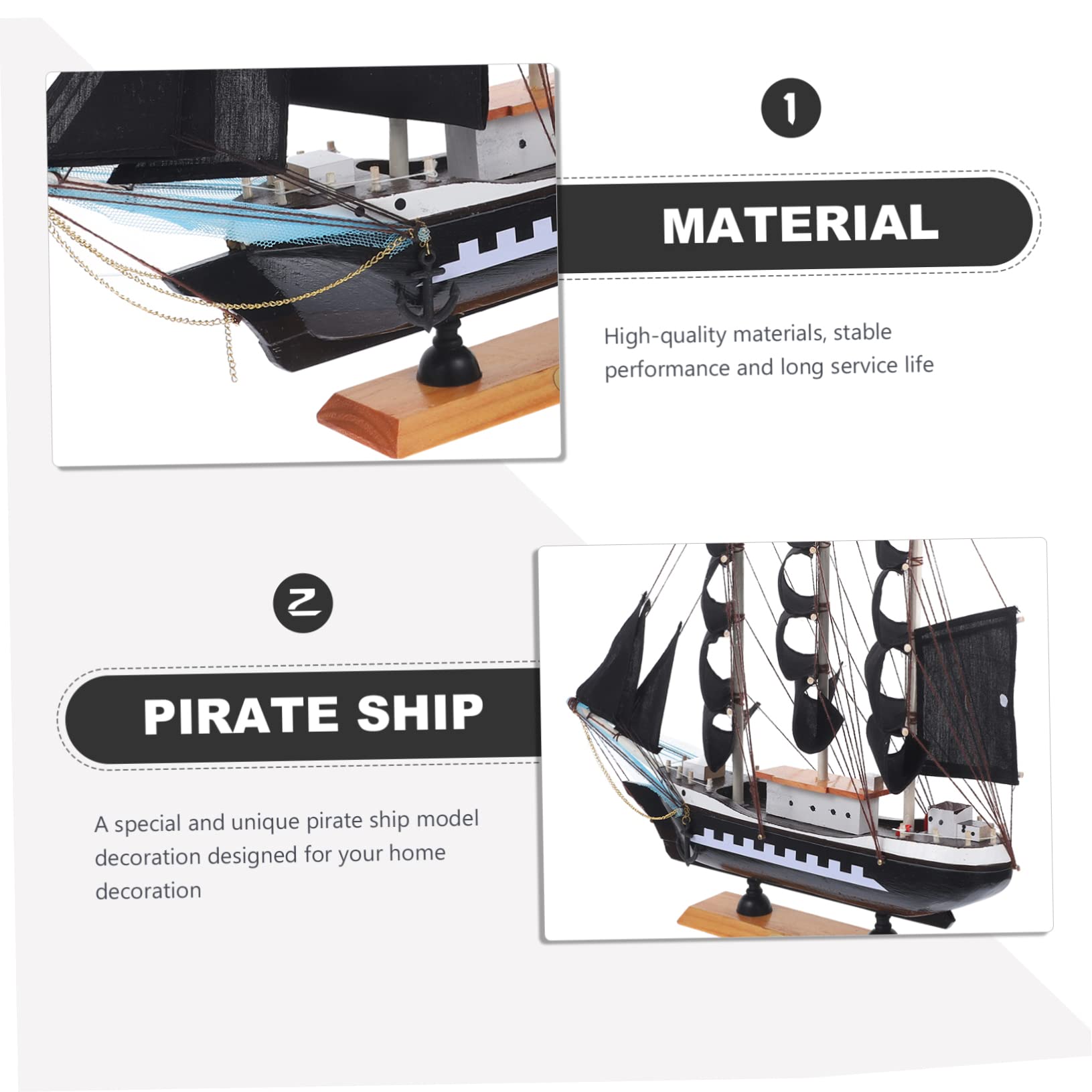 GALPADA Modello Nave Pirata in Legno Nero da 33cm per Ragazzo Ragazza