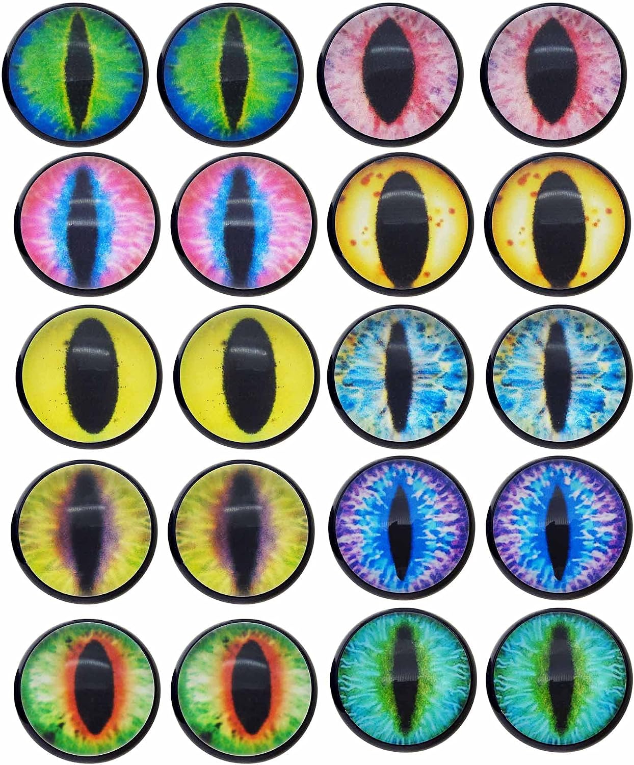 yaokan 10Pair Animal Eye Glass Flatback Cabochon Glue-On Base Set Cat Dragon Eye for Doll Repair DIY Making Supplies Craft