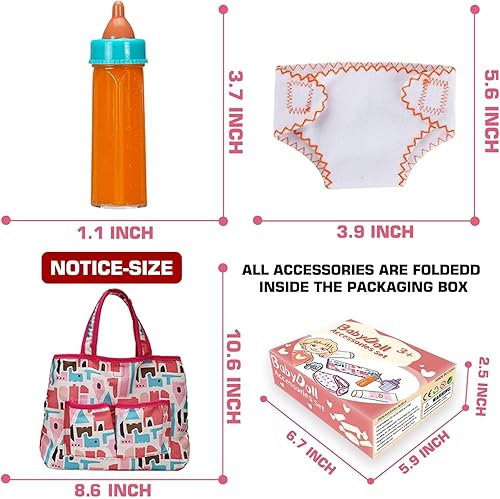 Miniatura 5 de Paquete de 14 accesorios para muñecas de bebé, juego de alimentación y cuidado de muñecas que incluye bolsa de pañales, pañales para muñecas,
