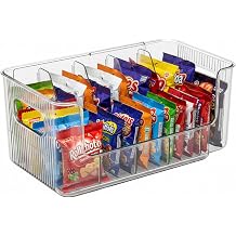 Clear Expandable Snack Organizer for Countertop,Adjustable Pantry Storage Bin with Removable Dividers,Large 6 Compartment Snack Container for Candy,Coffee Pods, Tea Bags,Drink Packets,Kitchen Counter