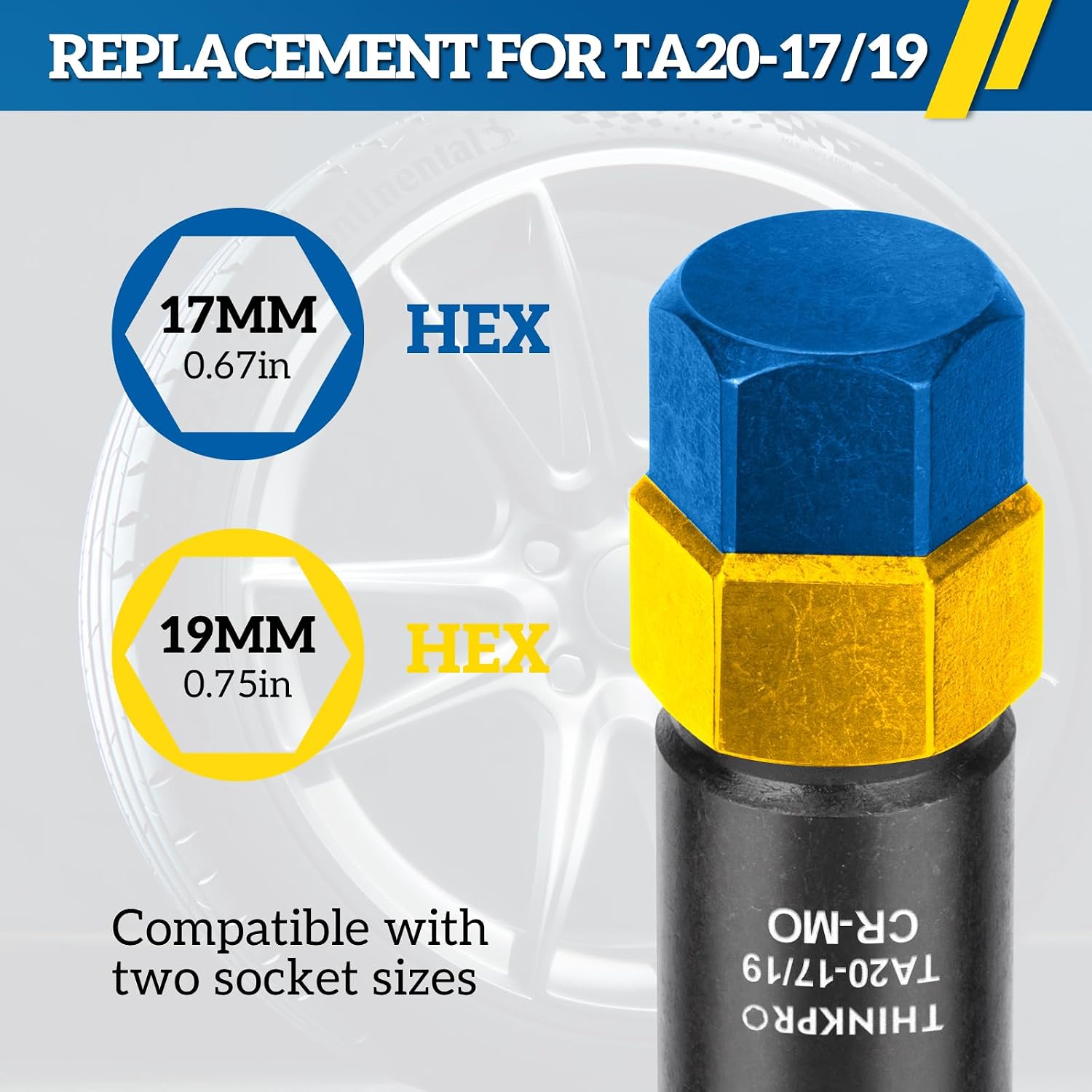 10 Spline Lug Nut Key,10 spline lug nut socket TA20-17/19 | 10 Point Lug Nut Key Compatible with Bimecc TA 20 10-Spline Lug Nuts and Bolts, 17/19mm Hex Drive