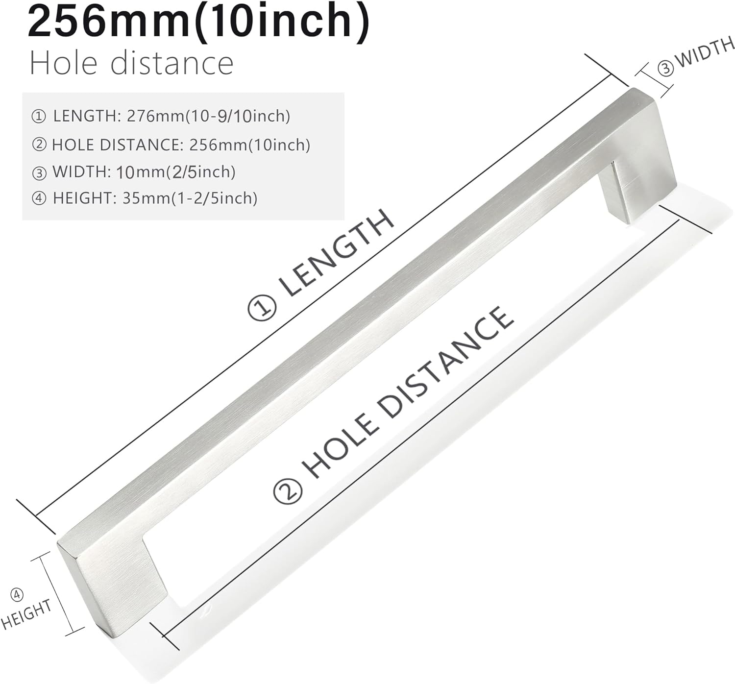 Cabinet Pulls Brushed Nickel Cabinet Handles Square Drawer Pulls, 10 Pack 10 Inch Stainless Steel Kitchen Door Cupboard Cabinet Handles, Drawer Hardware Handles, 256mm Hole Centers