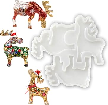 Panamalar Elk Reindeer Resin Mold Silicone, 3-Cavity Christmas Deer Molds for Resin Casting, Silicone Epoxy Resins Molds for Xmas Christmas Ornaments Home Decoration DIY Crafts Gift