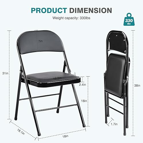 Miniatura 2 de DUMOS Paquete de 4 sillas plegables acolchadas de cuero, asiento comercial apilable portátil para interiores y exteriores, con marco de acero,