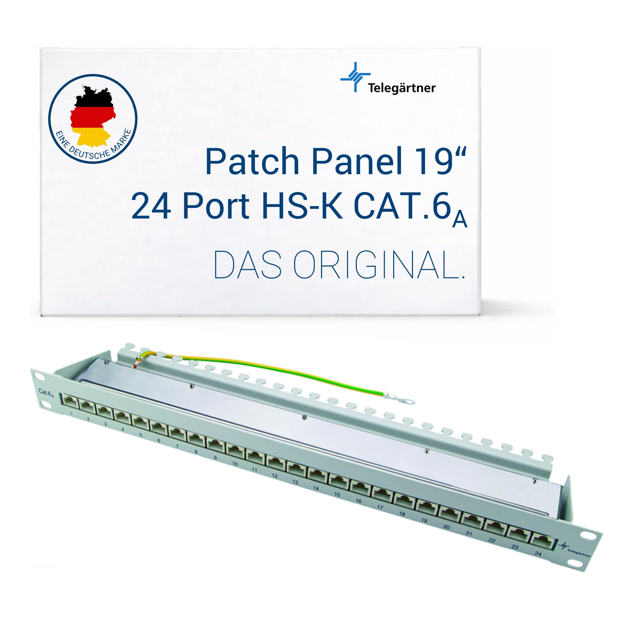 Telegärtner 19 Zoll Patchpanel MPP24-HS K Cat.6A geschirmt 1HE LSA | 19 Zoll Patch Panel, 24 RJ45 Buchsen Cat.6A, 1HE, LSA-Anschluss, 360° Schirmung, werkzeugfreie Montage