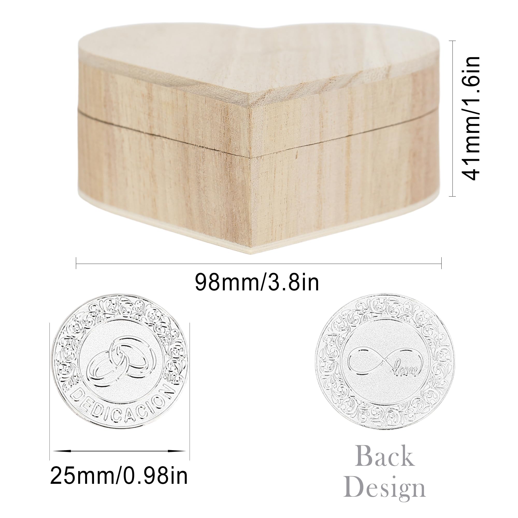 TINGKU Arras de Boda Catolica Set de monedas de boda - 13 monedas de unidad de plata para la ceremonia de boda católica, elegantes Recuerdos Para Boda con caja de madera en forma de corazón