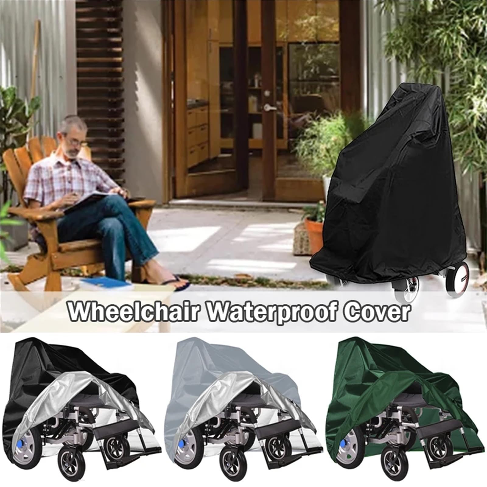 Funda para silla de ruedas, de nailon, impermeable, a prueba de polvo, protector de exterior para scooter y silla de movilidad (3,100 x 75 x 100 cm)