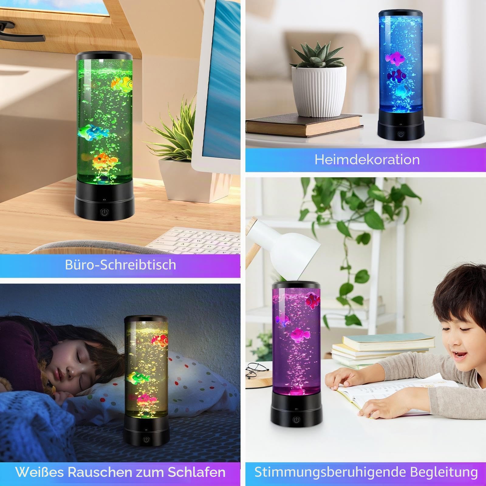 Bubble Fish Lampe für Kinder, künstliches Aquarium-Nachtlicht, sensorisches Nachtlicht mit 16 Farben, Lavalampen, schwimmend, bewegliche Aquarium-Lichter