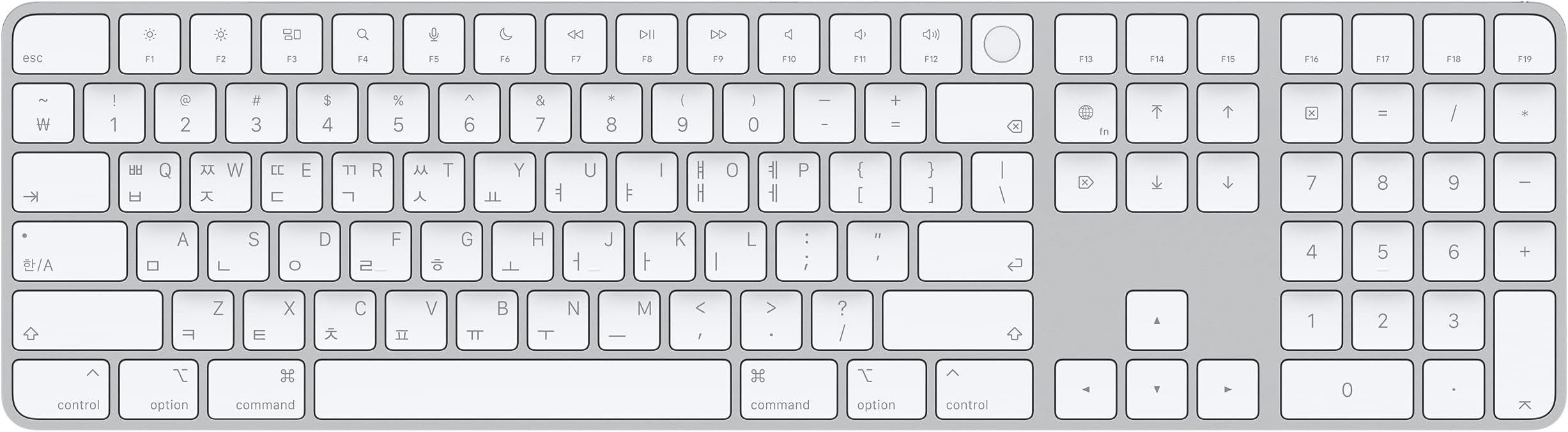 Apple Magic Keyboard with Touch ID and Numeric Keypad: Wireless, Bluetooth, Rechargeable. Works with Mac Computers with Apple Silicon; Korean - White Keys