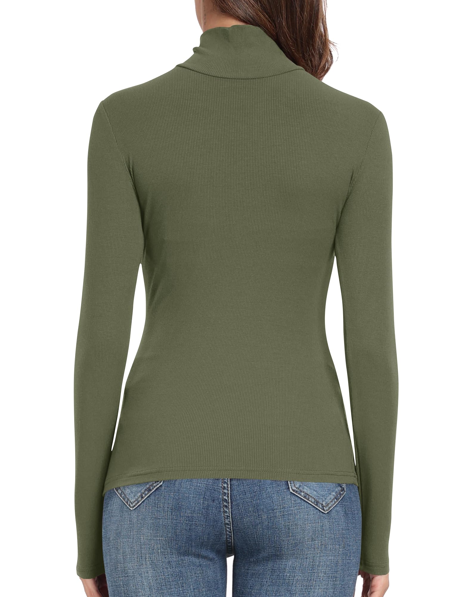 PALINDA Women's Ribbed Turtleneck Fitted Long Sleeve Shirts Basic Thermal Layering Tops