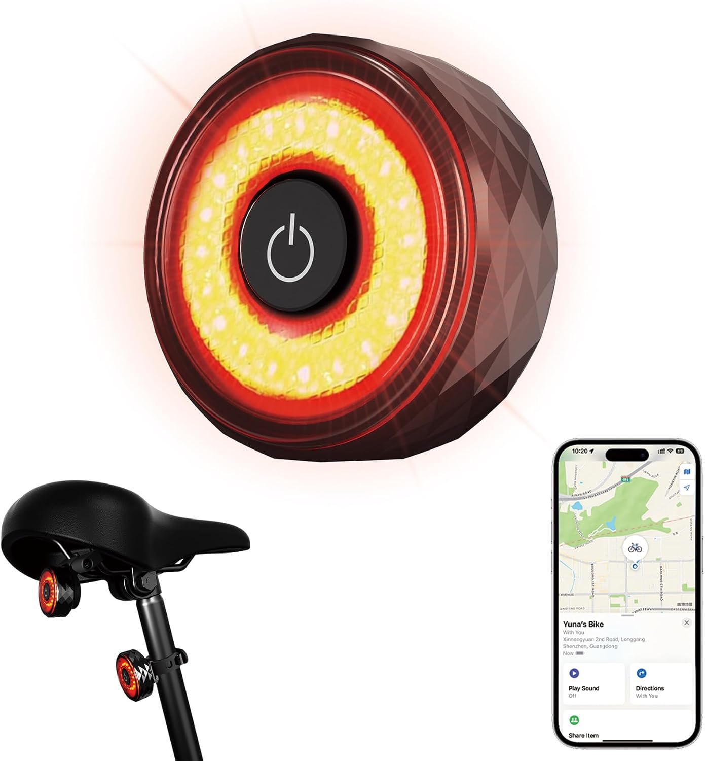 Bike Tail Light Smart Tracker: Dual Installation Methods, Supports GPS Positioning, Type-C Rechargeable, 400mAh Battery, 5 Light Modes, Ultra Bright LED Back Lights for Bicycle Road Mountain