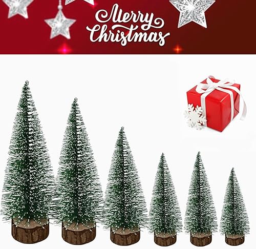 Miniatura 8 de Pequeños árboles de Navidad, 6 piezas de mini árbol de Navidad, cepillo de botella artificial, mini árbol de pino decoración de mesa con bases de