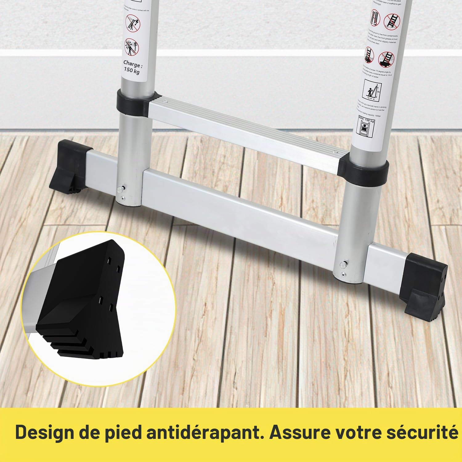 Sonnewelt Échelle télescopique pliante 2 m + 2,3 m - 6 + 7 marches - Cadre A - Multifonction - En aluminium - Pour réparation de toit Argenté