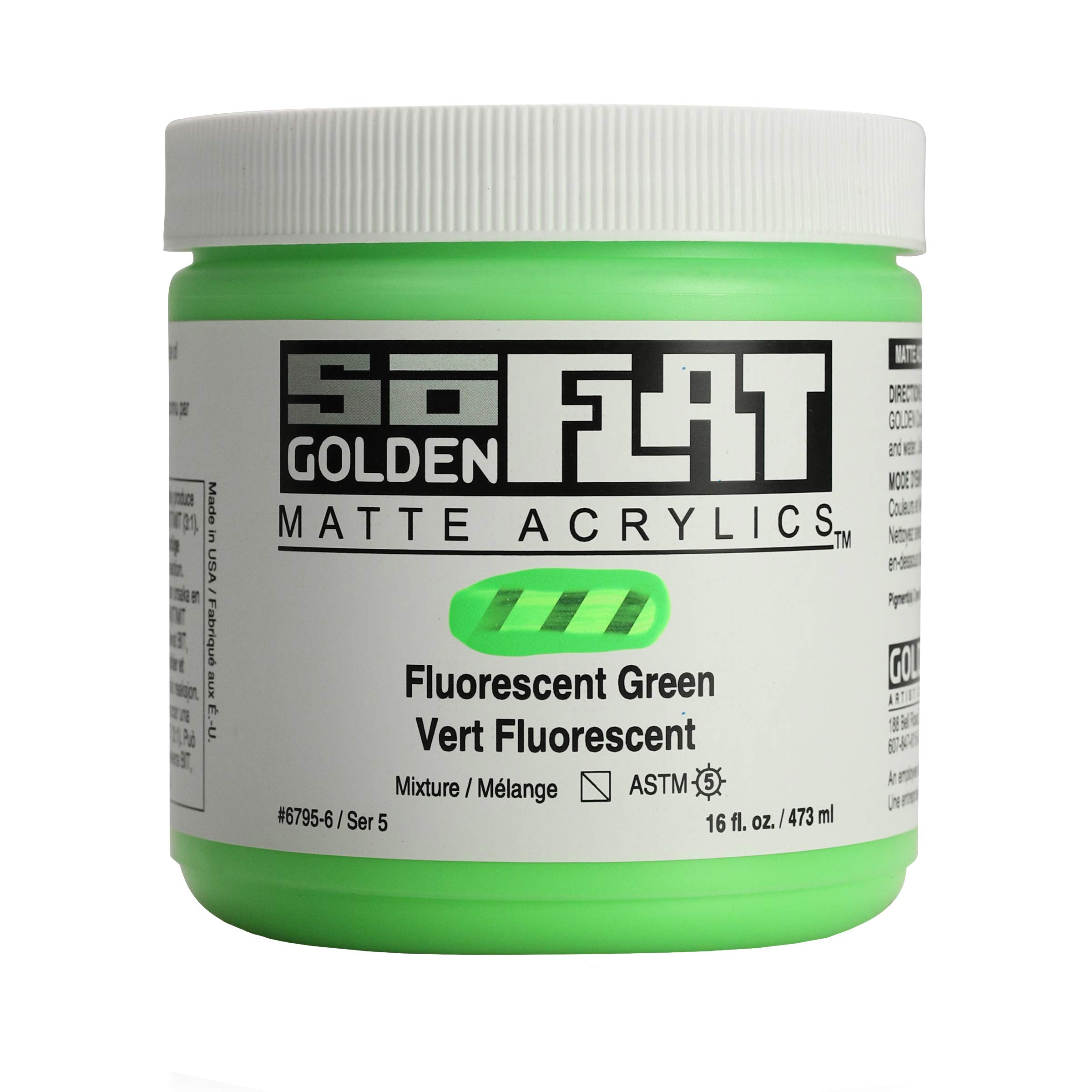GOLDEN SoFlat Matte Acrylics, vert fluo, pot de 473 ml, peinture acrylique professionnelle, semi-transparente