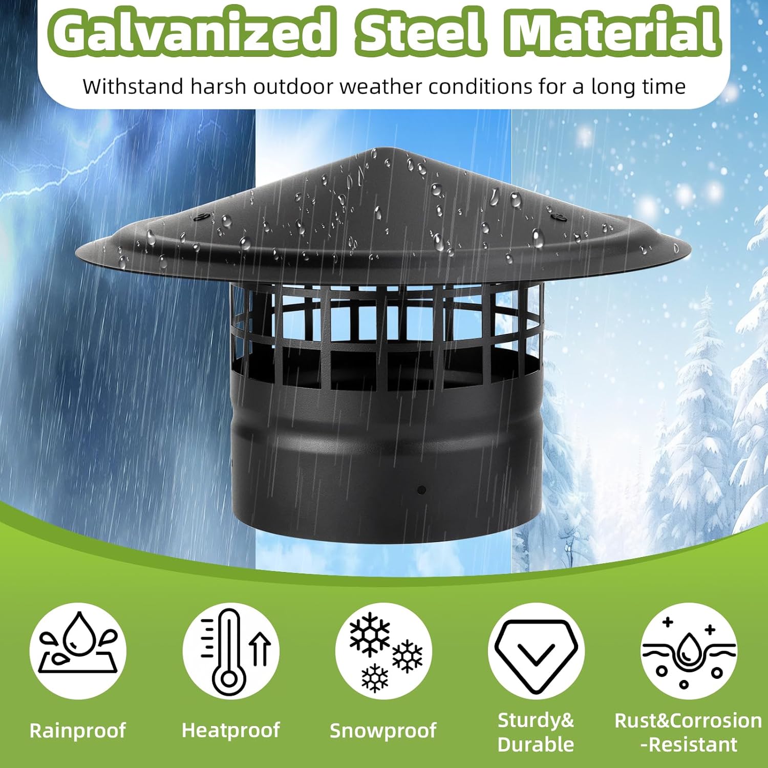 6 Inch Round Chimney Cap,Cone Top Chimney Cap with Screen,Roof Rain Wood Stove Pipe Cover Guard Outside Topper,Fireplace Exhaust Cover for 6" Stove Pipe-Galvanized Steel,Maximize Airflow Better Vent