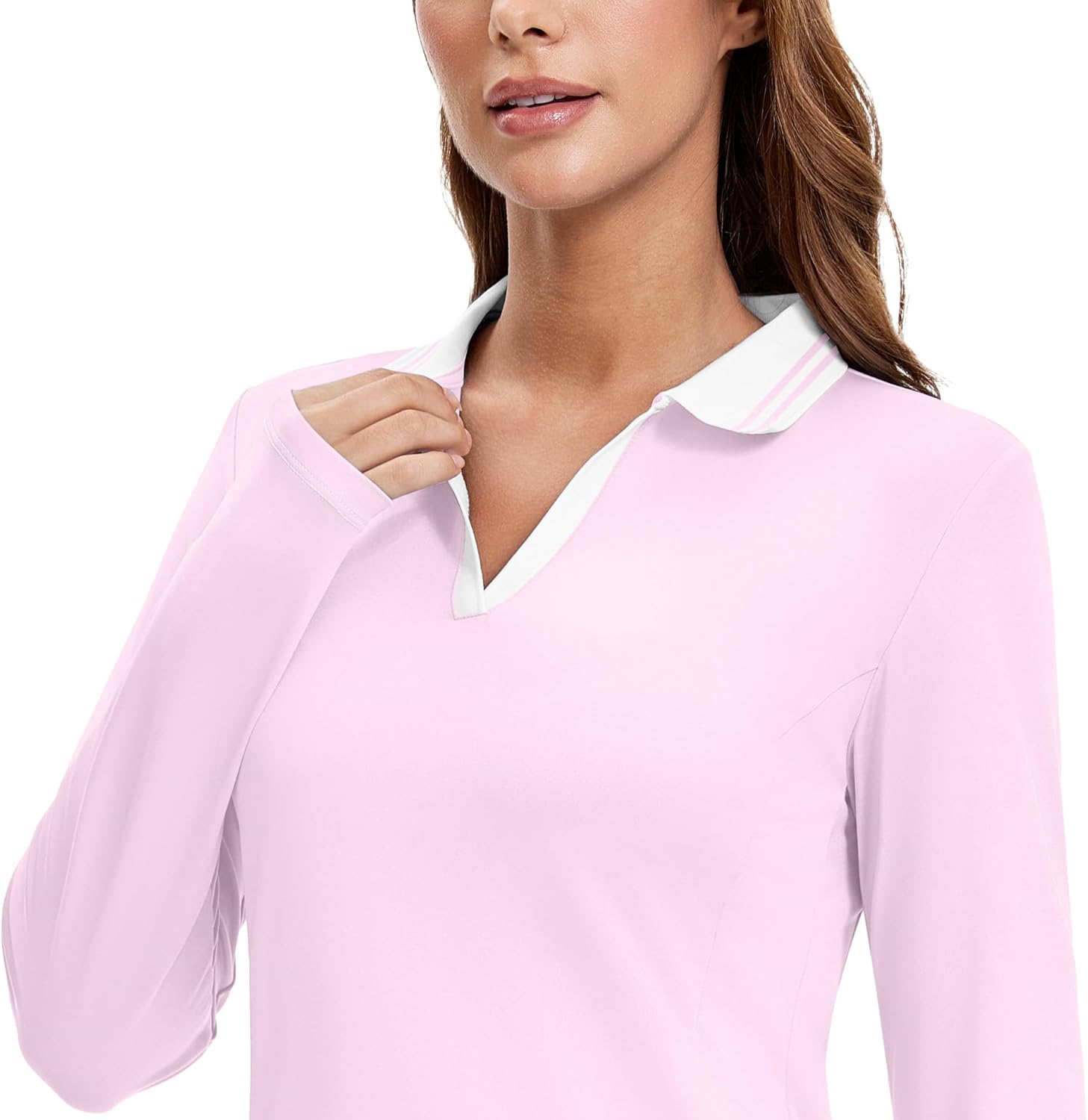 MathCat Womens Golf Shirts, Long Sleeve Polo Shirts Collared V Neck Tennis Shirts Breathable Athletic Tops - Image 3