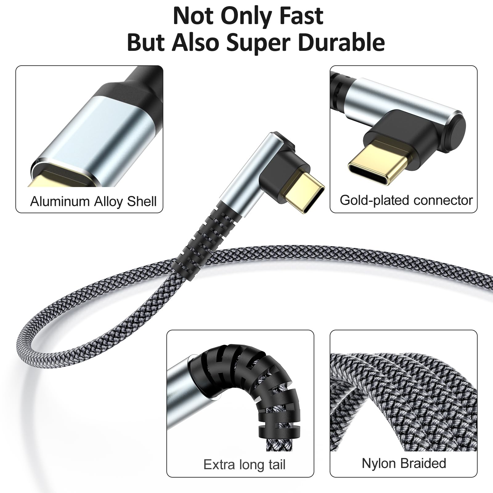 Confezione da 3 cavi da USB C a USB C da 60 W, cavo di ricarica rapida intrecciato da tipo C a tipo C, cavo di ricarica ad angolo retto da USB C a USBC per iPhone 17, 16, 15 Pro Max Plus, Galaxy S25