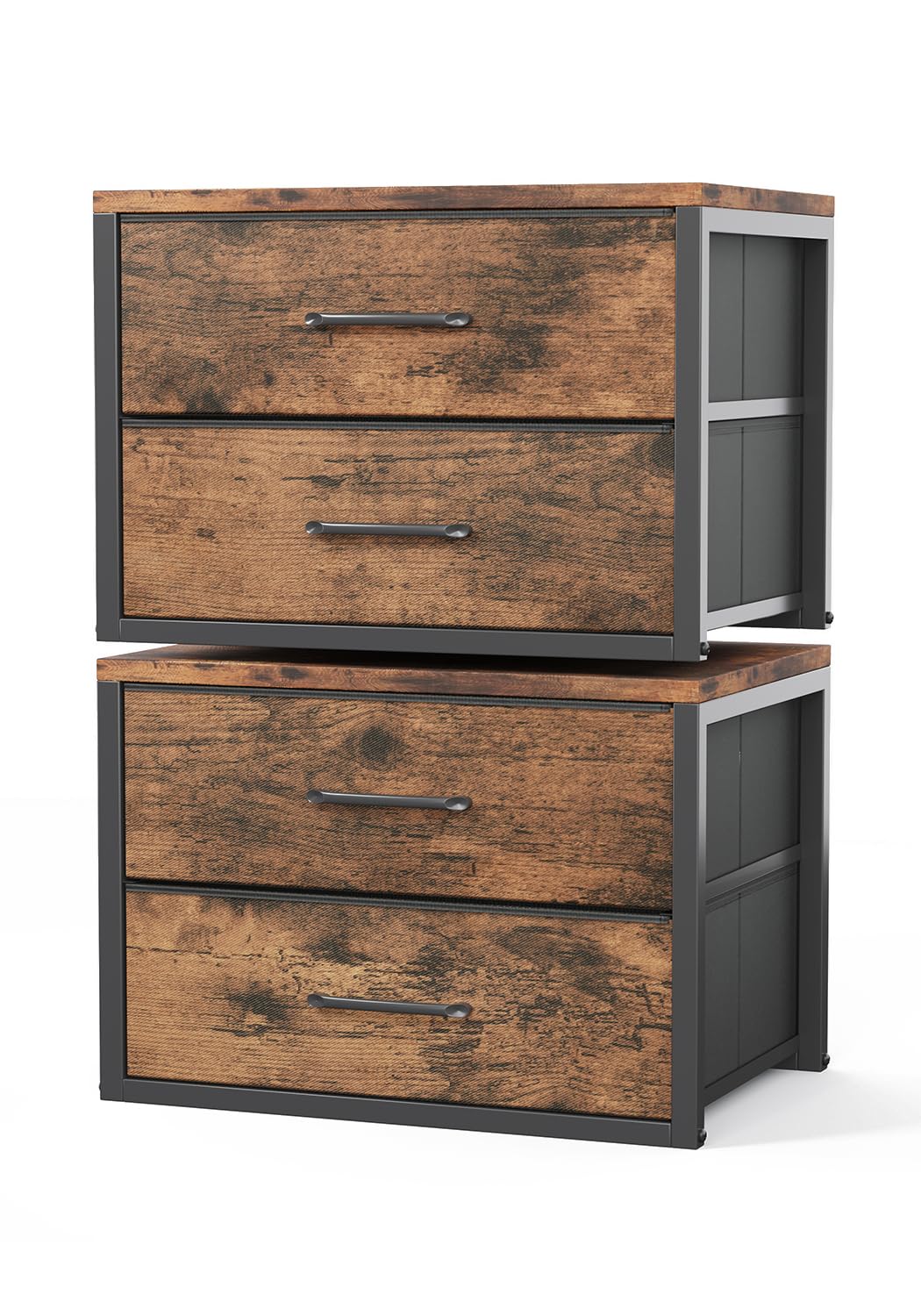 KitMent 2-Packs Closet Organisers Stackable 4 Drawers, Storage Units Brown