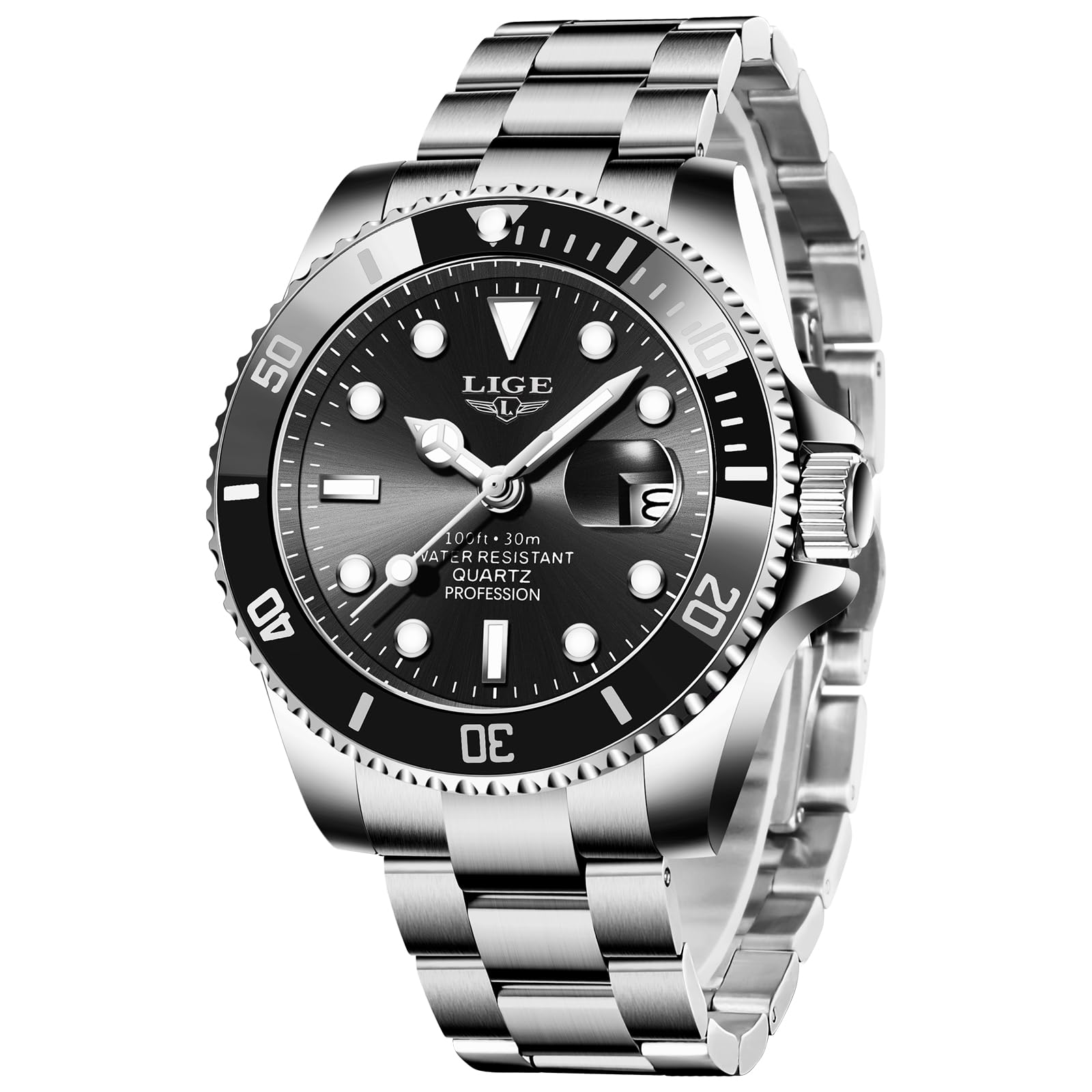 LIGE Uhren Herren, Herrenuhr Analoger Quarz Edelstähle, 3ATM Wasserdicht（30M）, Kalenderfunktion Leuchtzeiger, Armbanduhr Herren Business Erholung