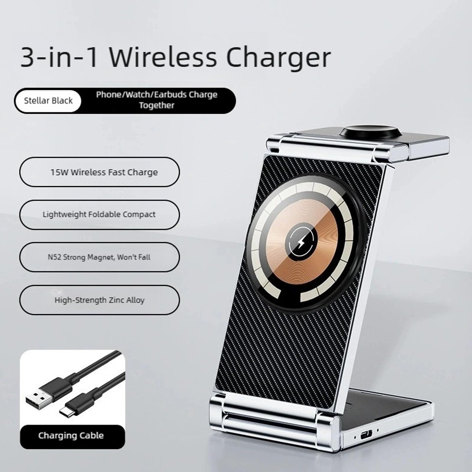 Adaptateur de charge magnétique sans fil pour téléphone portable, montre connectée, compatible avec écouteurs, charge rapide, station d'accueil magnétique pour téléphone portable