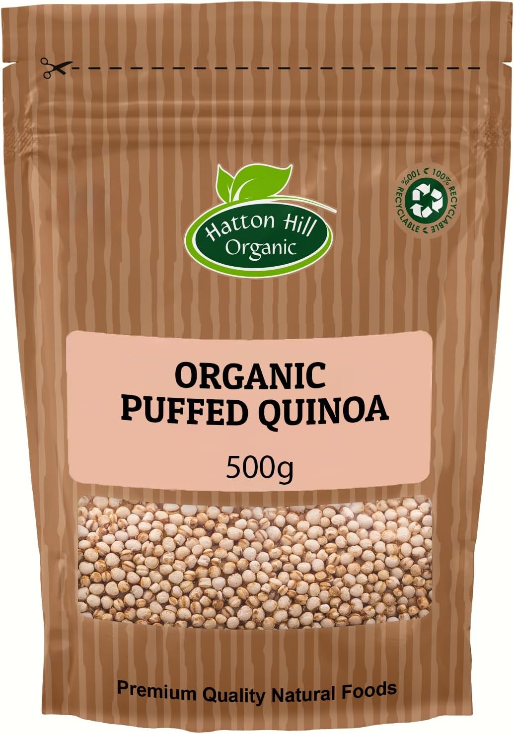 Organic Puffed Quinoa 500g by Hatton Hill Organic | Light & Crispy Superfood for Breakfast, Baking, and Snacks