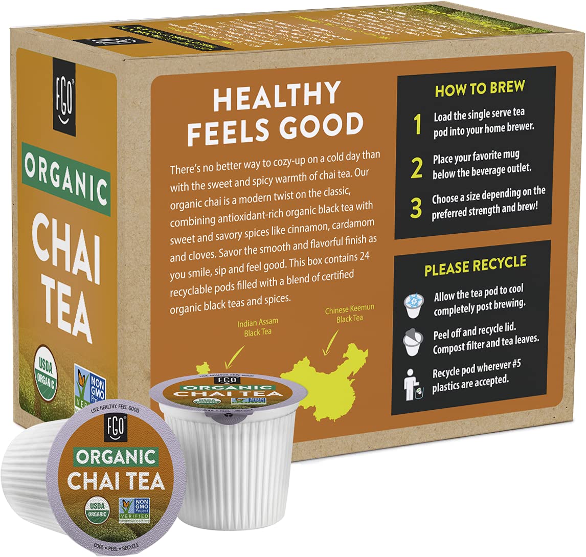 FGO Cápsulas KCup de té negro Chai orgánico 24 cápsulas compatibles