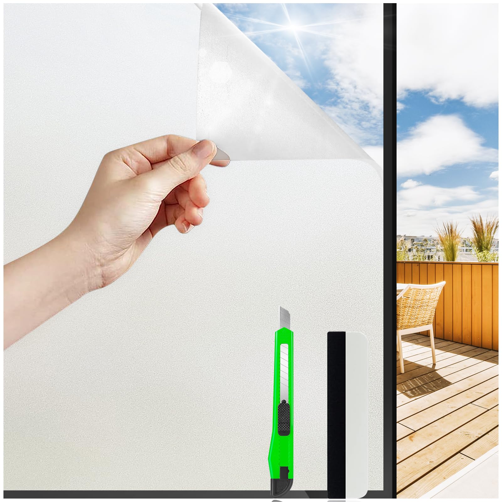 HONLONE Frosted Window Film Privacy Self Adhesive Privacy Film For Glass Windows Sun Blocker Static Cling Opaque Window Frosting Film Day and Night for Office Bathroom Home — image 1