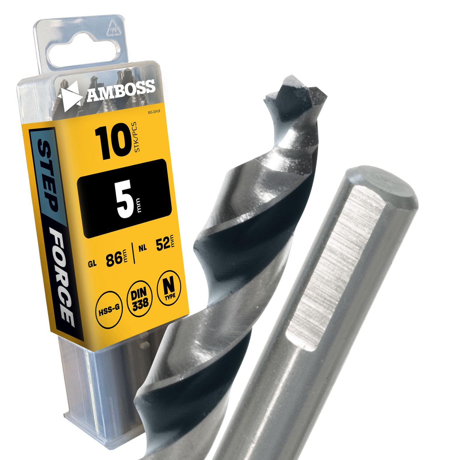 10x Spiralbohrer Step Force Ø5.0 mm - HSS-G DIN 338 für Stahl, Baustahl, Alu, Buntmetalle AMBOSS WERKZEUGE® Bohrer Bleche, Profile - Sechskant f. Bohrmaschine, Akkubohrer, Standbohrmaschine