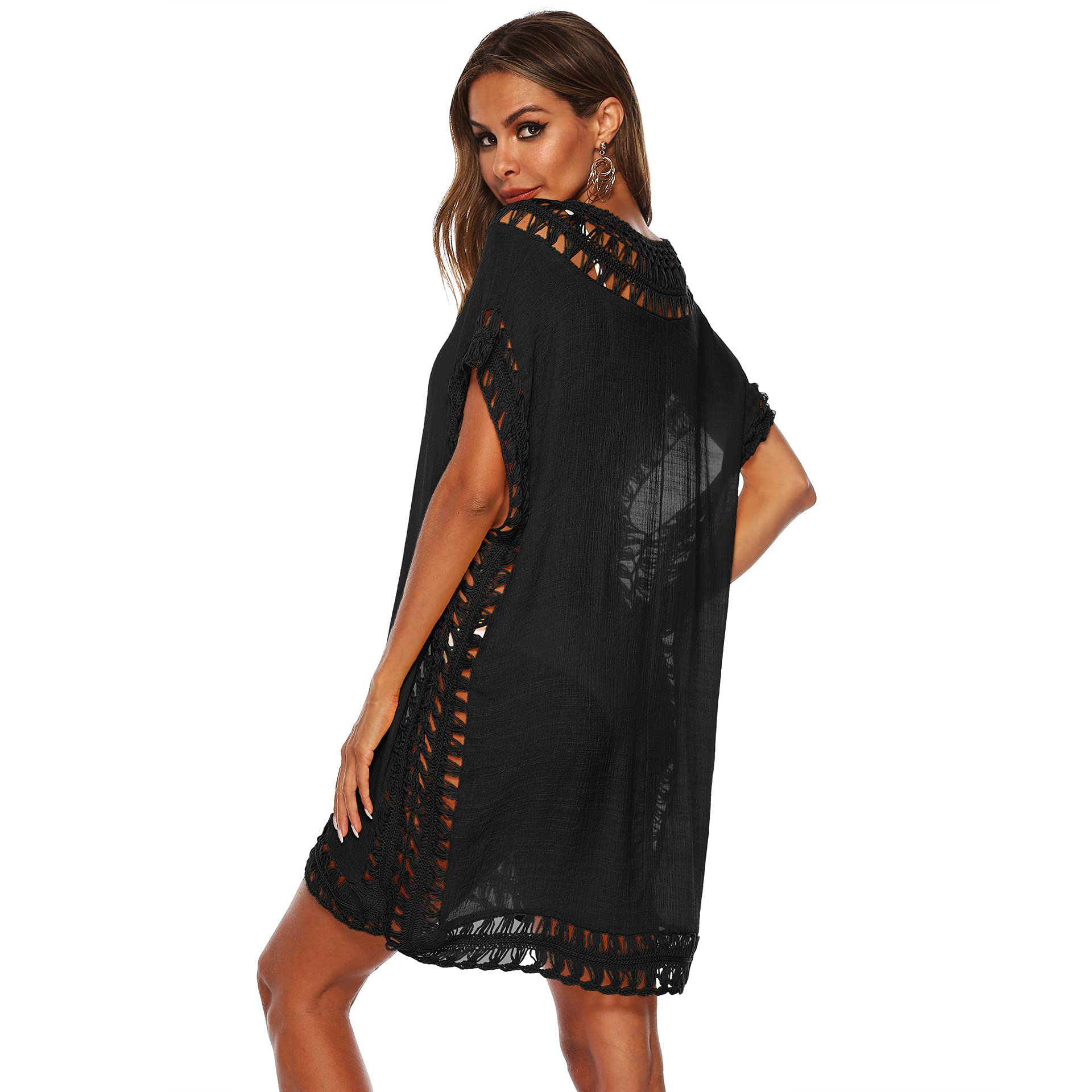 Generisch Damski sweter z siateczki, dekolt w serek, okrycie plażowe, Hollow Knitted Crochet, szyfon, fashionable Short Skirt, wygodny top