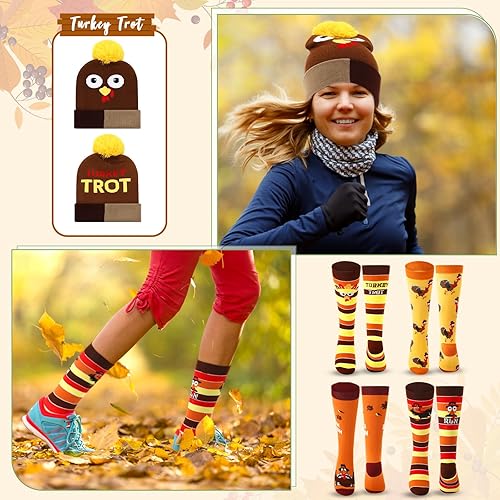Miniatura 4 de Liitrsh 8 piezas de disfraz de pavo con sombrero de pavo, calcetines de pavo de Acción de Gracias, gorro de pavo, gorro de pavo, calcetines largos