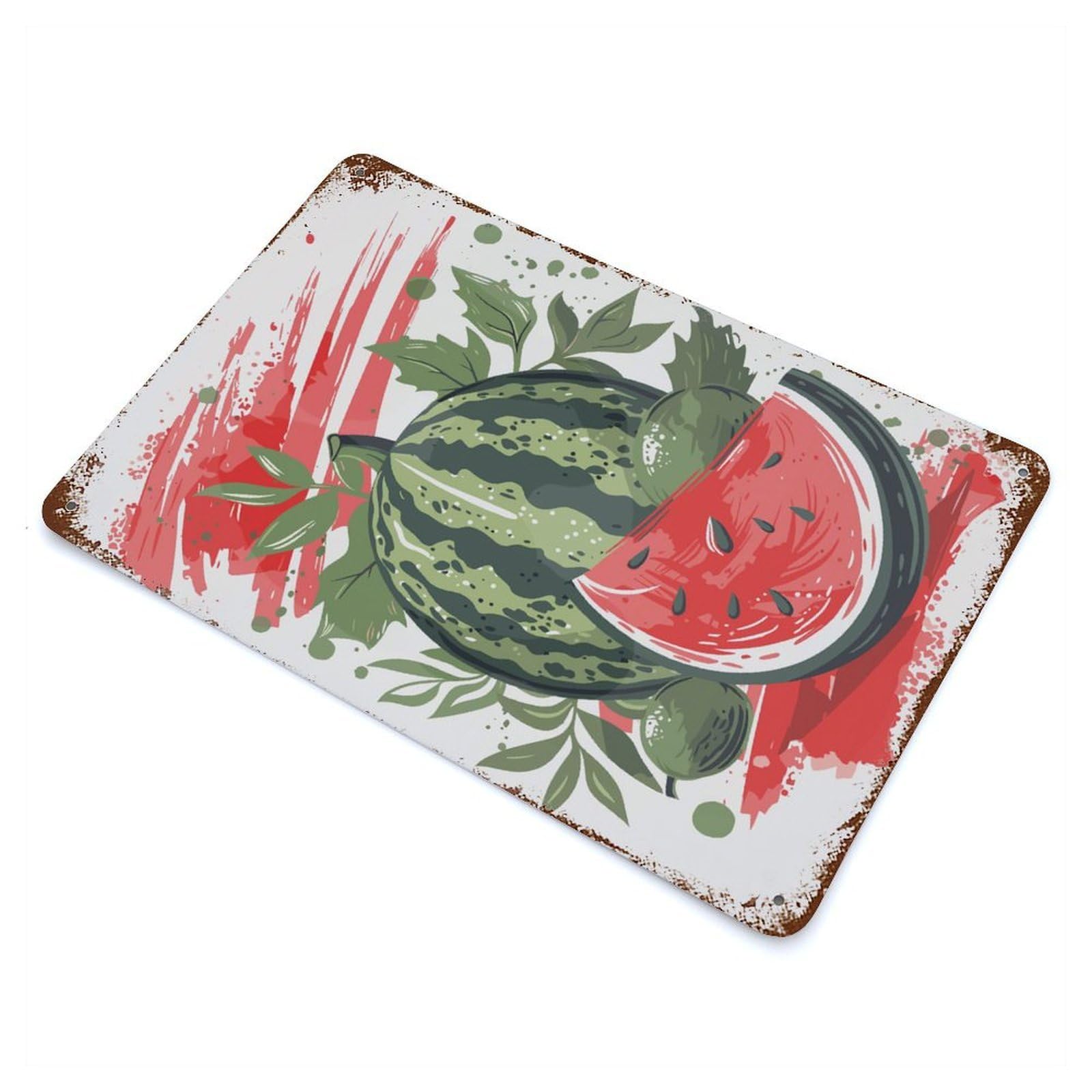 Rust Effect Watermelon Illustration Weathered Tin Sign 11.8"x7.9", Novelty Wall Decor for Office, Studio And Wall Decor
