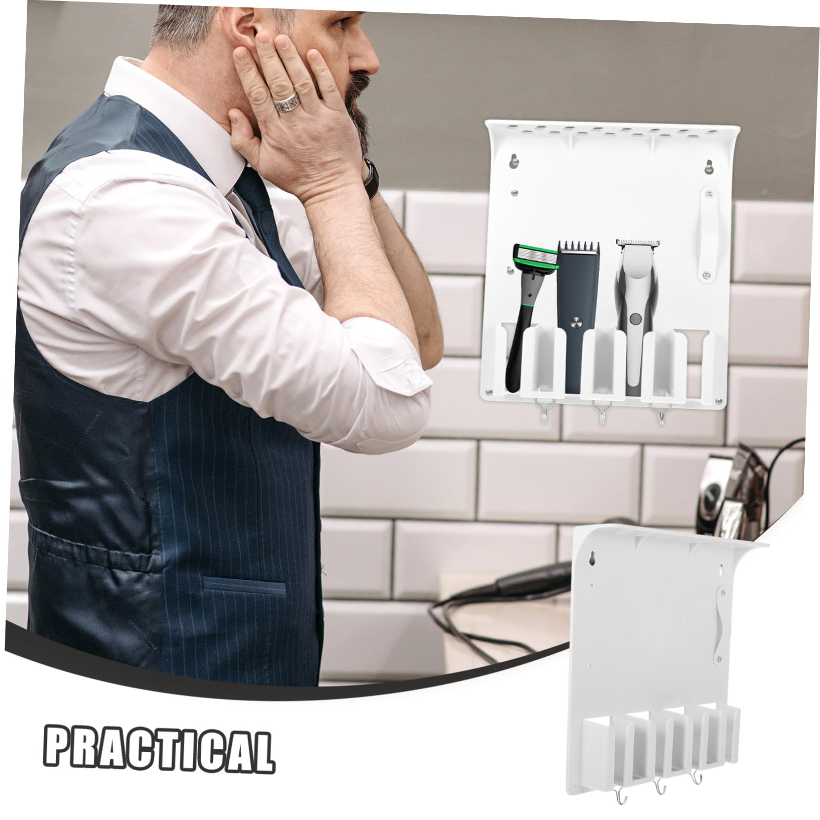 SOLUSTRE Soporte de Cortapelos Montado Pared Organizador de Herramientas de Peluquería para Cortadora Cepillos y Tijeras Rack de Almacenamiento para Salón