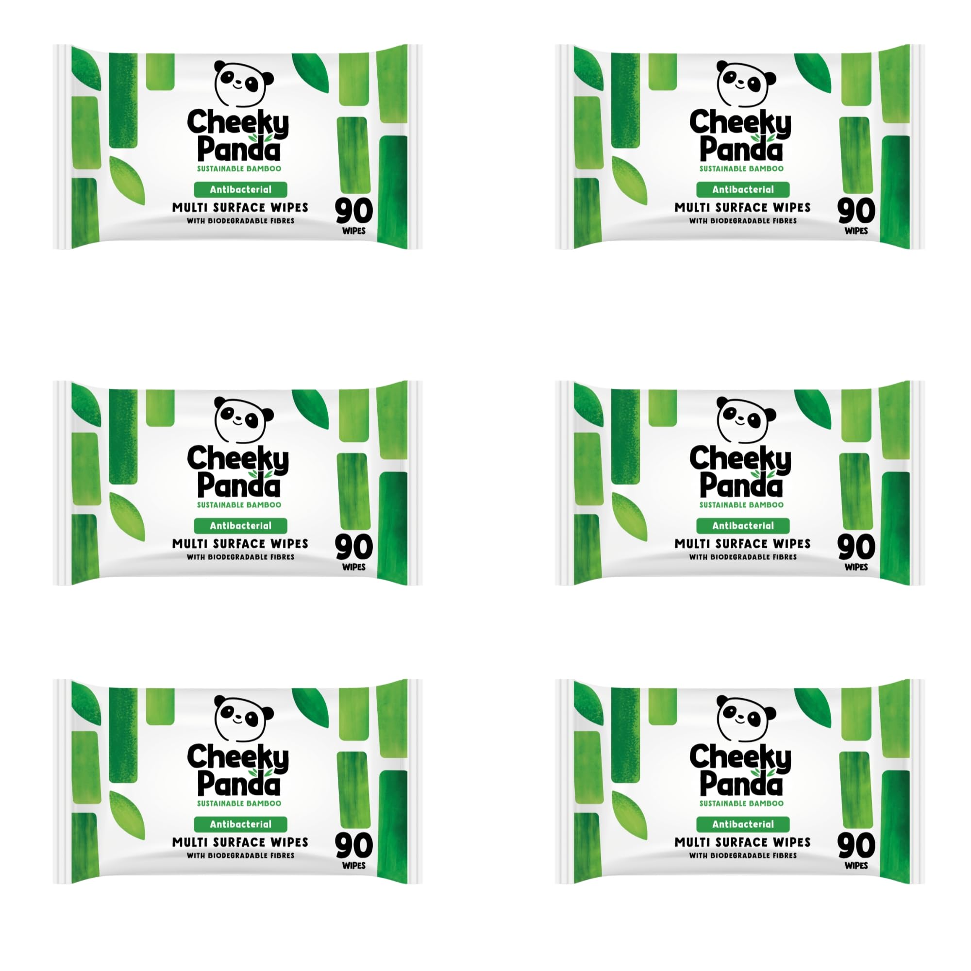 The Cheeky Panda Antibacterial Wipes | Bulk Pack of 6 x 90 Cheeky Surface Wipes (540 Total) | Perfect for Kitchen and Surface Cleaning