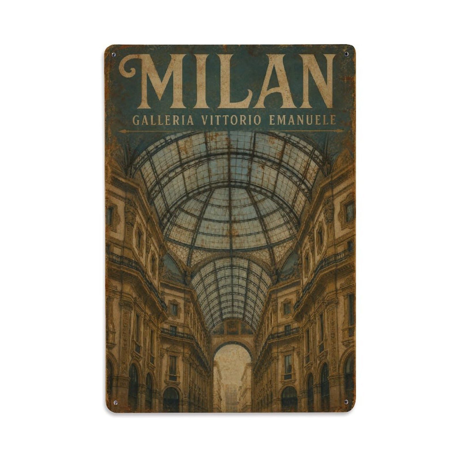 Huiyhb 8X12inch(20X30cm) Vintage Travel Milan Galleria Vittorio Emanuele Italy Metal Tin Sign