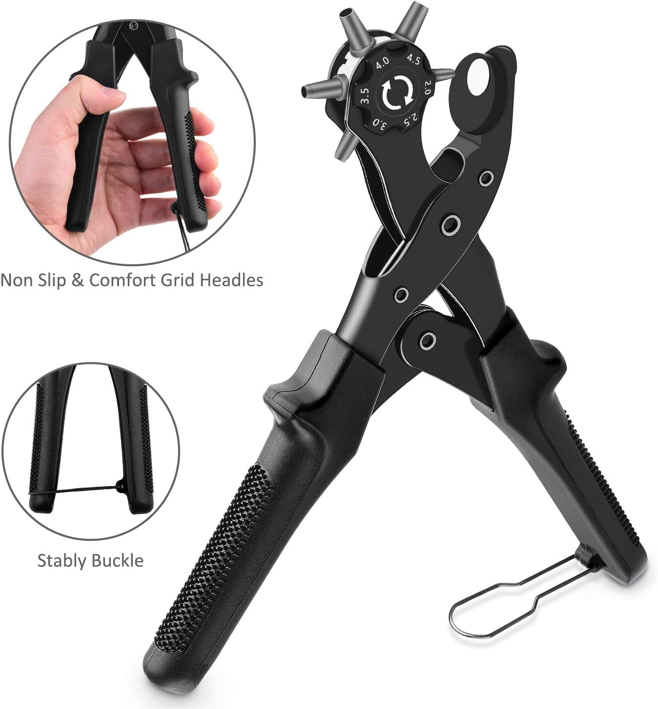 Diyife Revolving Punch Plier Kit, [Full Set] Easily Leather Hole Punch for Belt, Watch Band, Shoe, Strap, Crafting, Dog Collar, Fabric, Household DIY Rotary Puncher, Multi Hole Sizes Make - Black - - 