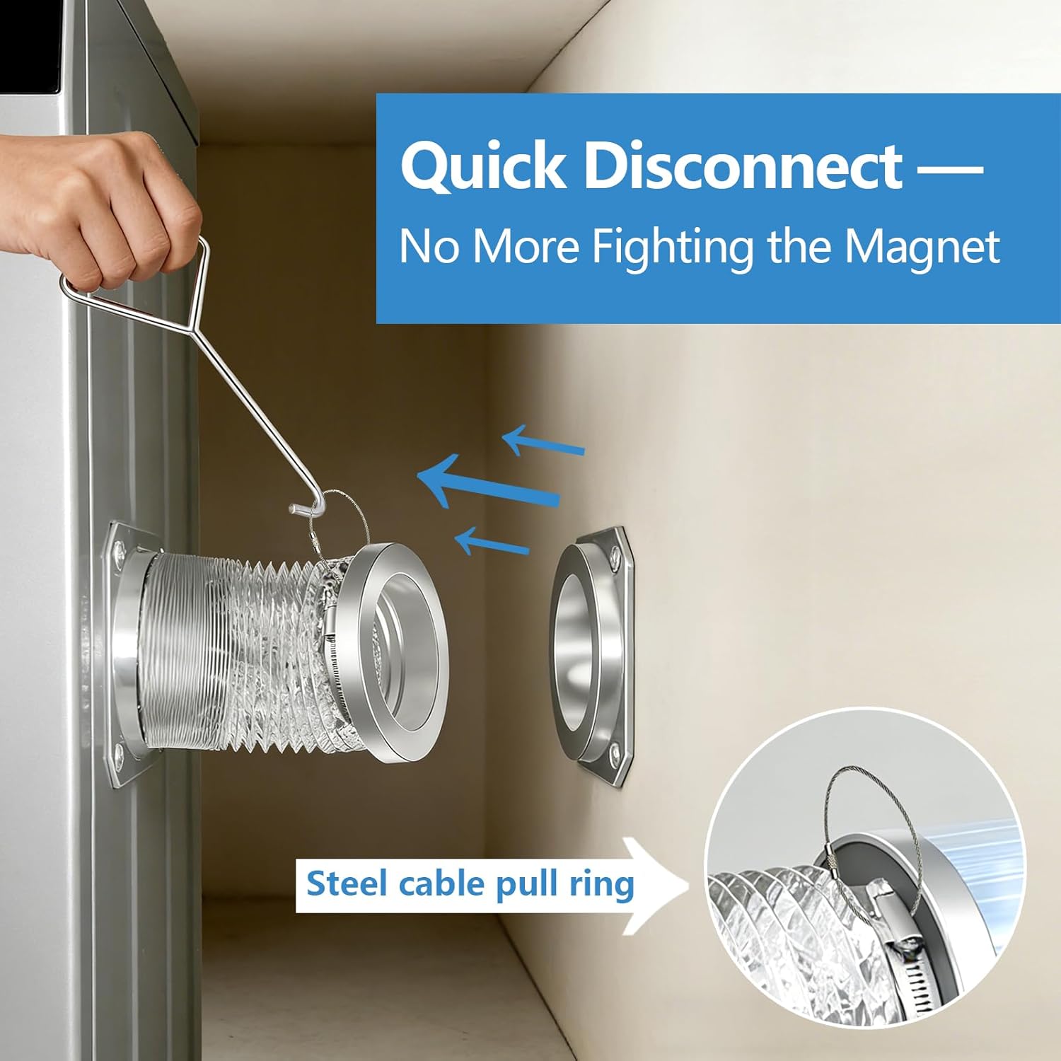LEFFIS Magnetic Dryer Vent Connector kit with Pull Ring for Easy Align, Quick Disconnect Easy Cleaning Maintenance, Airtight Seal, Includes 4 Inch 3.3 Feet Dryer Duct and 2 Clamps