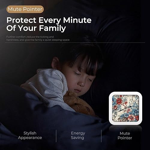 Miniatura 3 de 10" Square Modern Wall Clock,Beautiful Floral Pattern Print Kitchen Clocks Wall Battery Operated,Silent Non Ticking Unique Funny Cute Wall Clock for