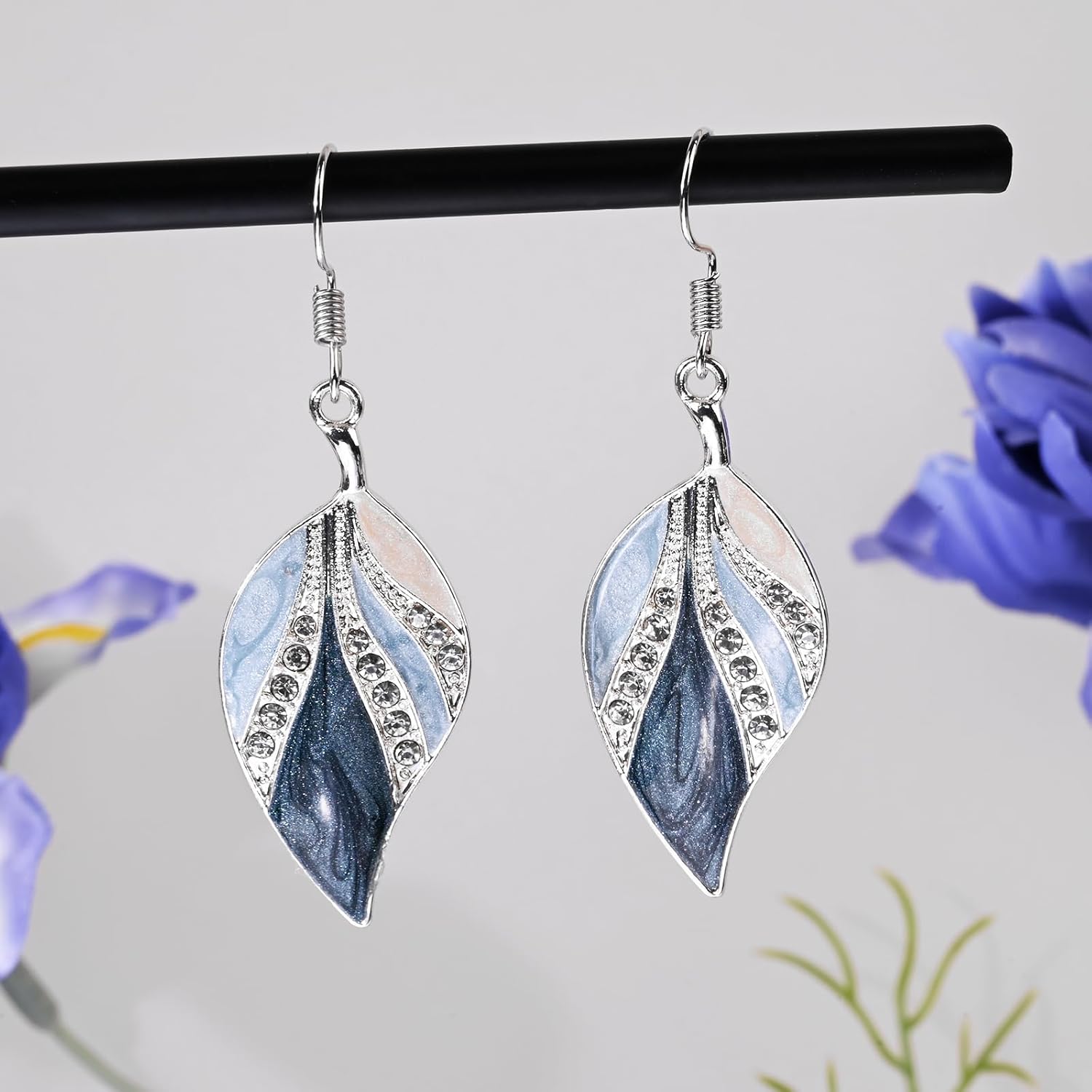 Leaf Silver Dangle Earrings for Women Boho Teardrop Dangling Blue Bohemian Tropical Earrings Plant jewelry for Vacation - Image 5