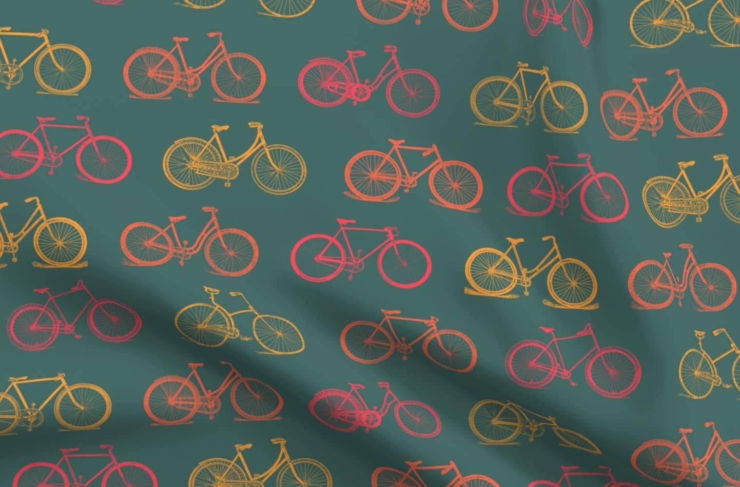 Spoonflower Fabric - Retro Antique Bicycles Large Bike Bicycle Pattern Color Dark Teal Printed on Organic Cotton Sateen Fabric by The Yard - Sewing Quilting Apparel Home Decor
