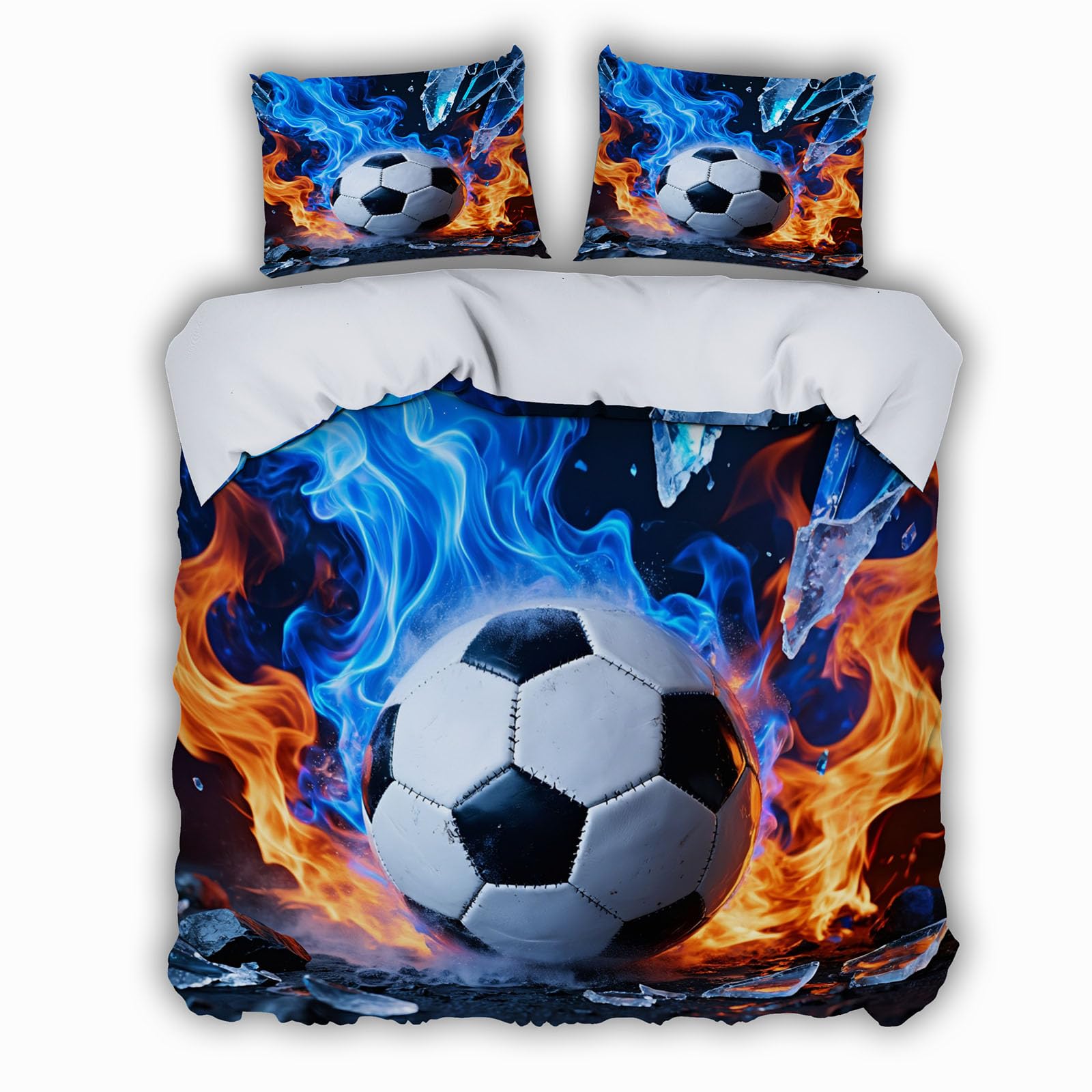Housse de couette 3D football en microfibre douce avec zip fermeture éclair
