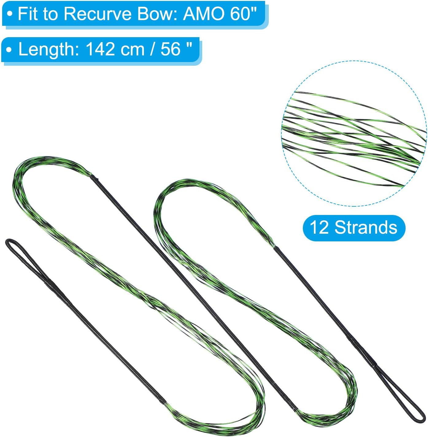 PATIKIL Bow String Replacement with 2 Pcs Brass Nocks 1 Set of Silicone Finger Tab, 12 Strands Traditional Long Bow Recurve Bow String