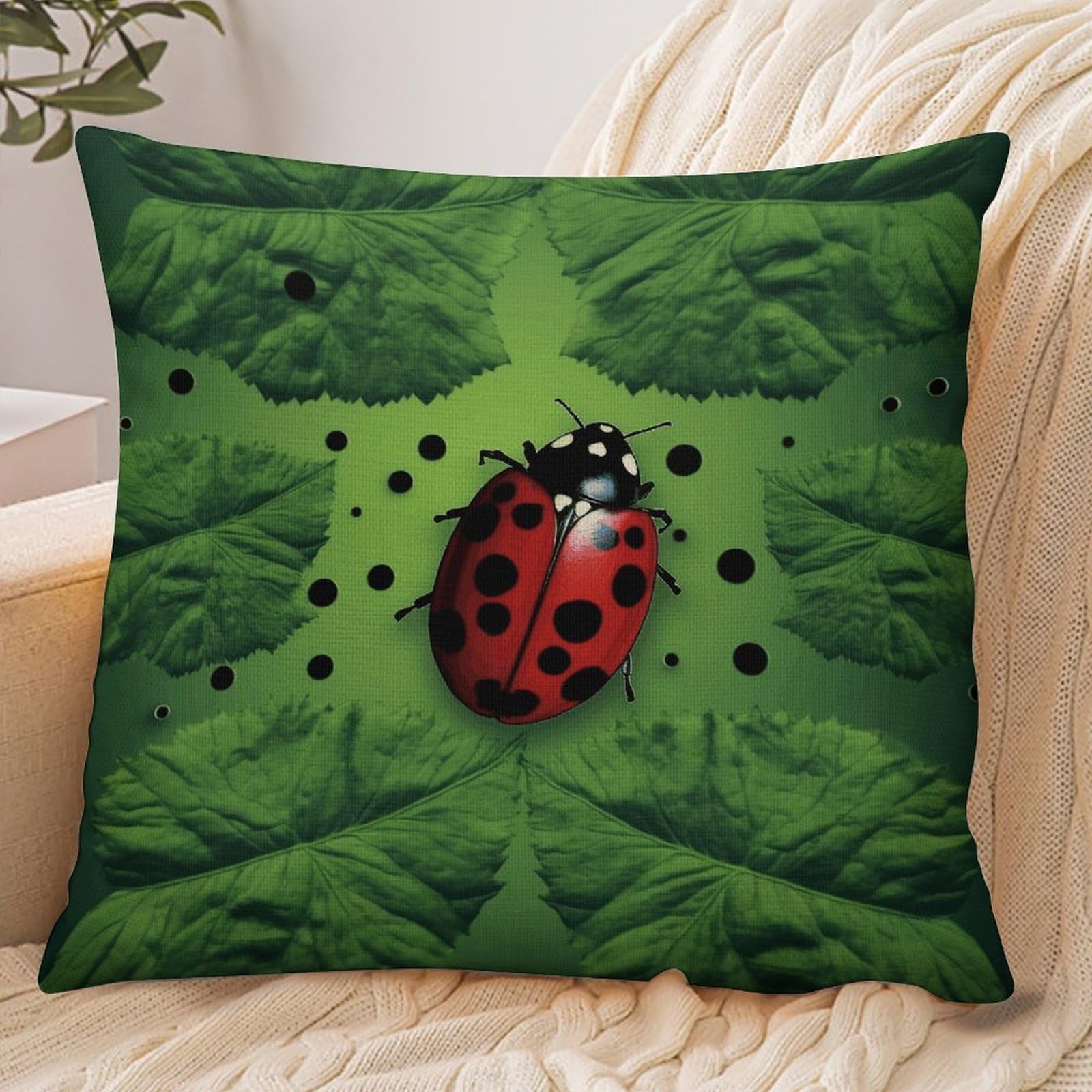 Fekiloot Style Green Leaf Ladybug Pillowcase Pillow Sham Pillow Case