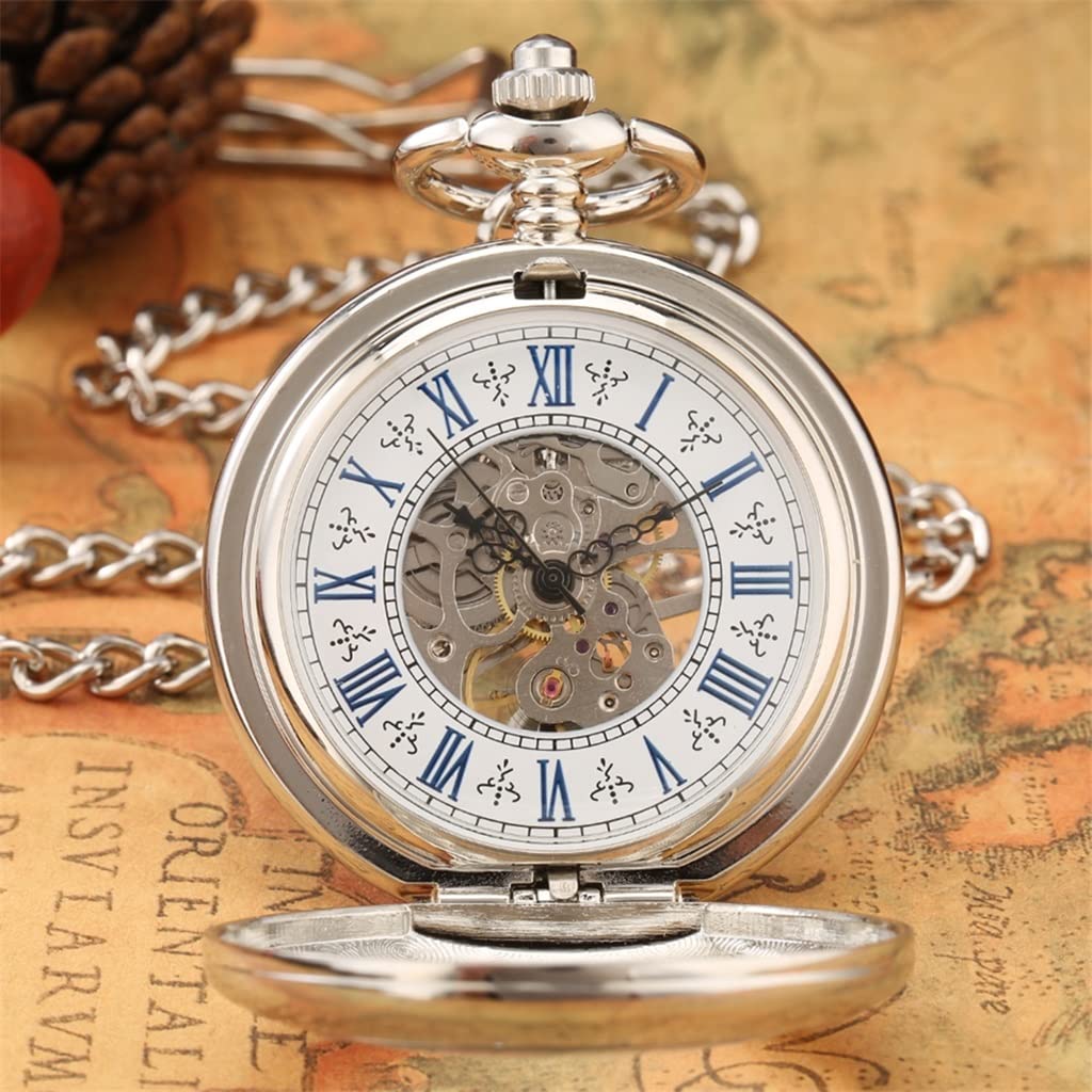 Steampunk Mechaniczny zegarek kieszonkowy Męski drewniany łańcuszek z łańcuszkiem Zegarek kieszonkowy Łańcuch Pamiątki męskie i damskie (kolor: A, rozmiar: 4,8 cm) (A 4,8 cm)