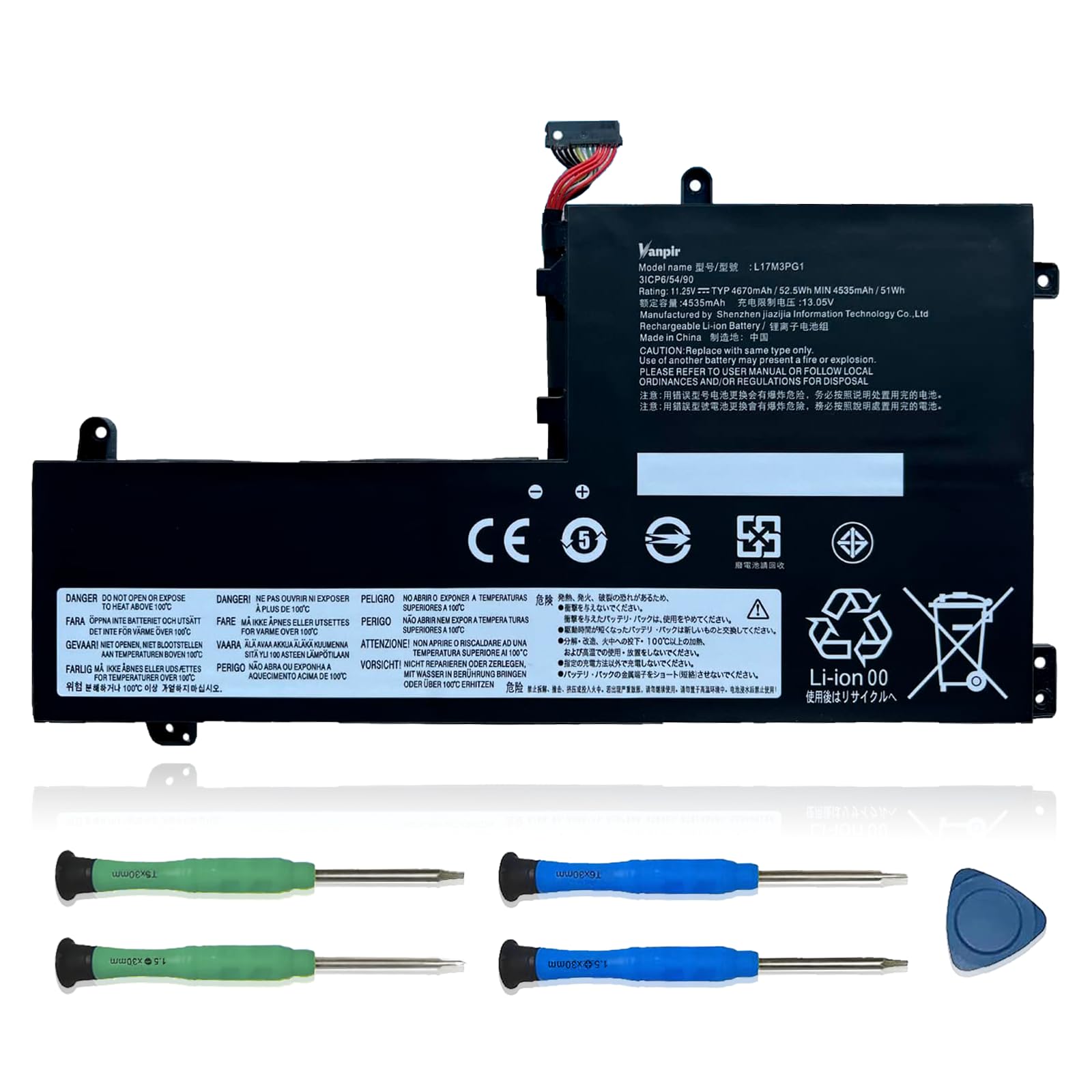 L17M3PG1 Laptop Battery 11.25V 52.5Wh 4670mAh Replacement for Lenovo Legion Y530-15ICH Y7000-2019-PG0 Y7000P Series 5B10Q80766 5B10W67238 L17L3PG1 5B10Q82428 5B10W67419 L17C3PG1 L17M3PG3